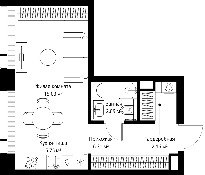 Студия 32,1 м²