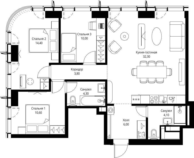 4 ккв (Евро) 85,5 м²