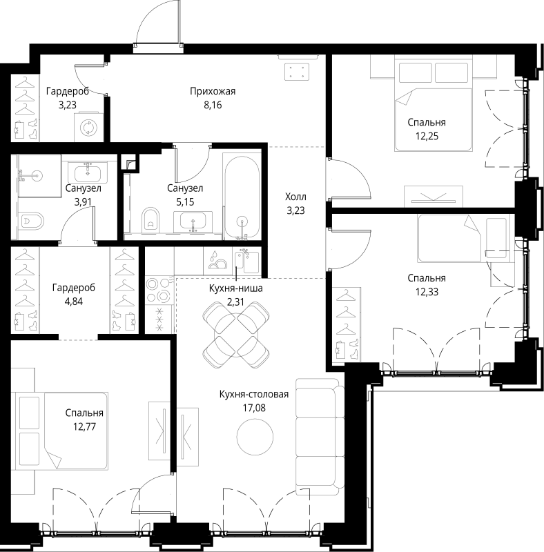 4 ккв (Евро) 85,3 м²