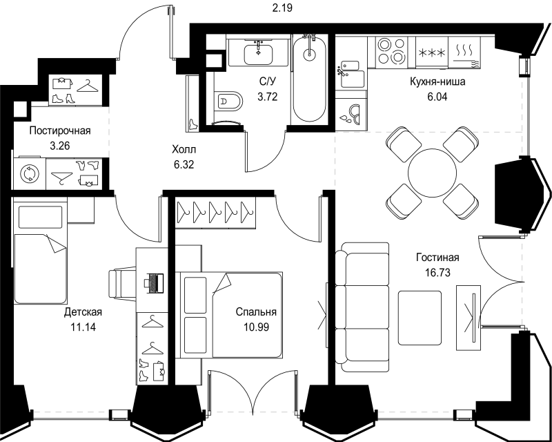 3 ккв (Евро) 58,2 м²