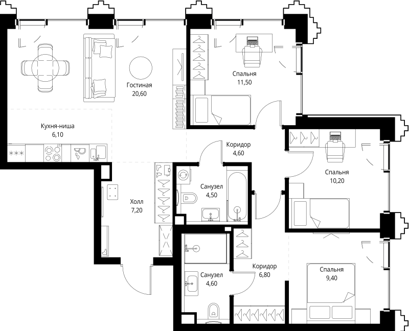 4 ккв (Евро) 86,1 м²
