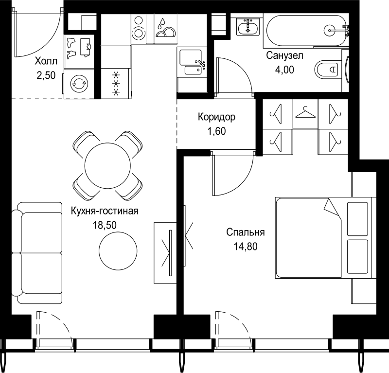 2 ккв (Евро) 41,4 м²