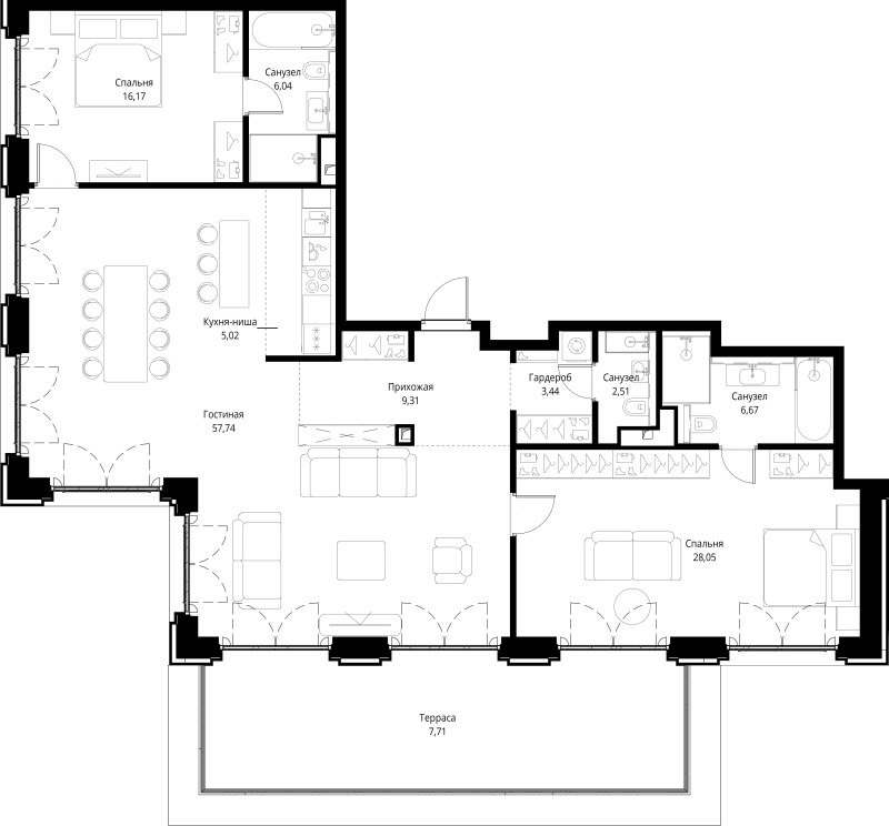 3 ккв (Евро) 142,7 м²