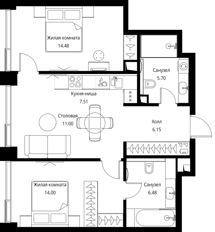 3 ккв (Евро) 65,3 м²
