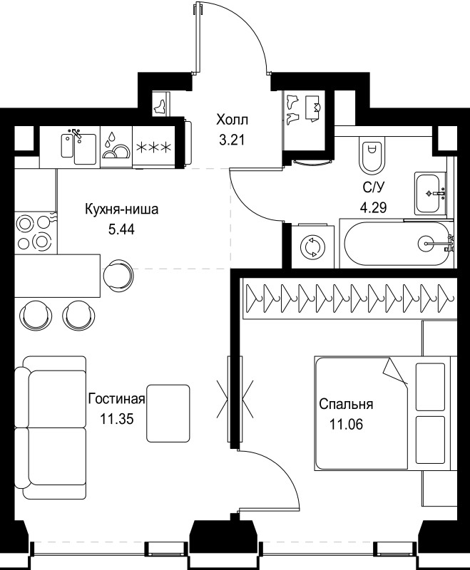 2 ккв (Евро) 35,4 м²