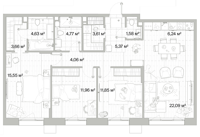 4 ккв (Евро) 95,4 м²