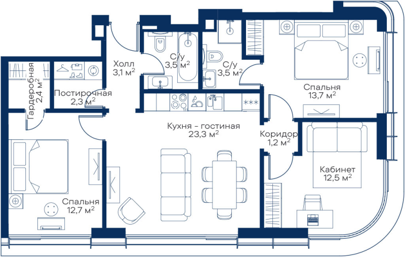 4 ккв (Евро) 76,6 м²