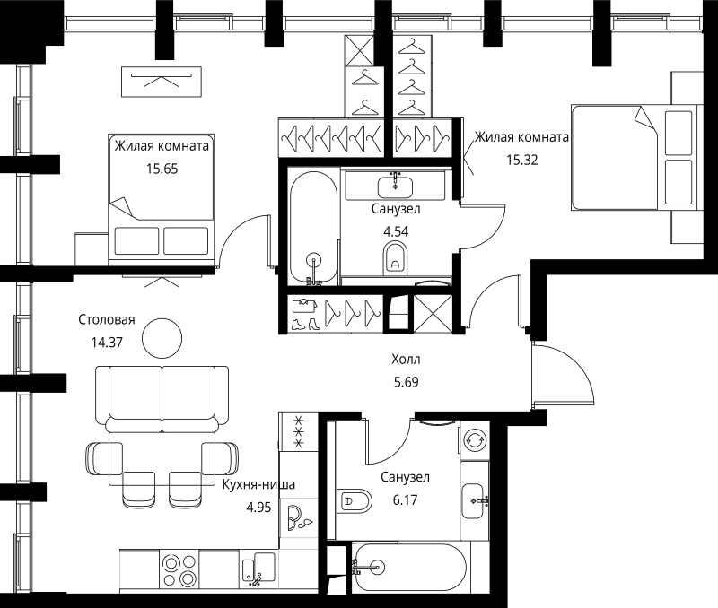 3 ккв (Евро) 66,7 м²