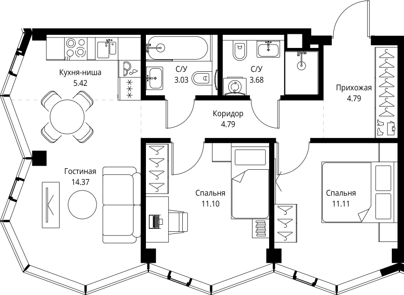 3 ккв (Евро) 58,3 м²