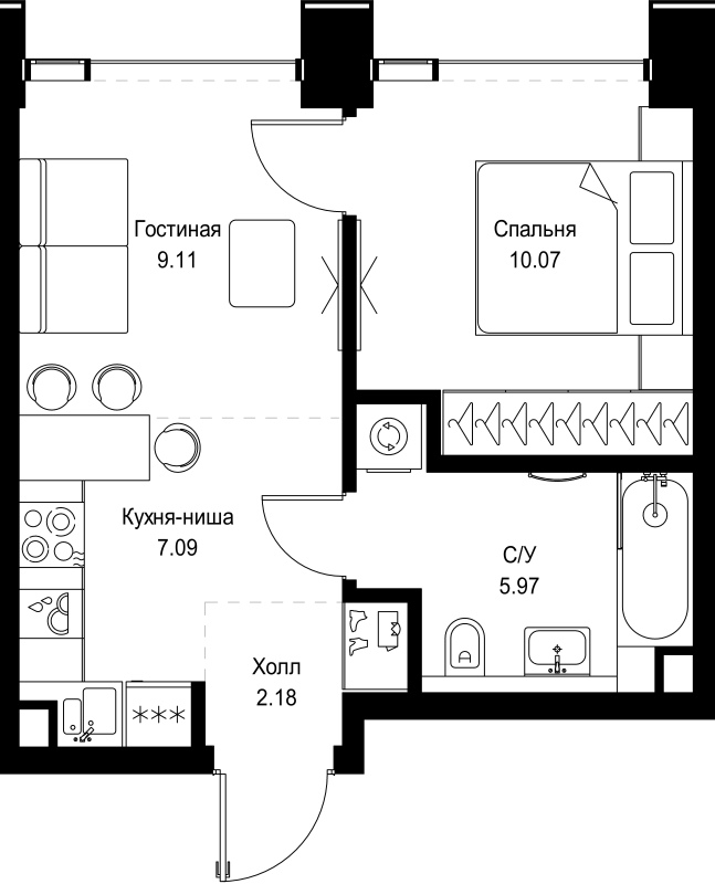 2 ккв (Евро) 34,4 м²
