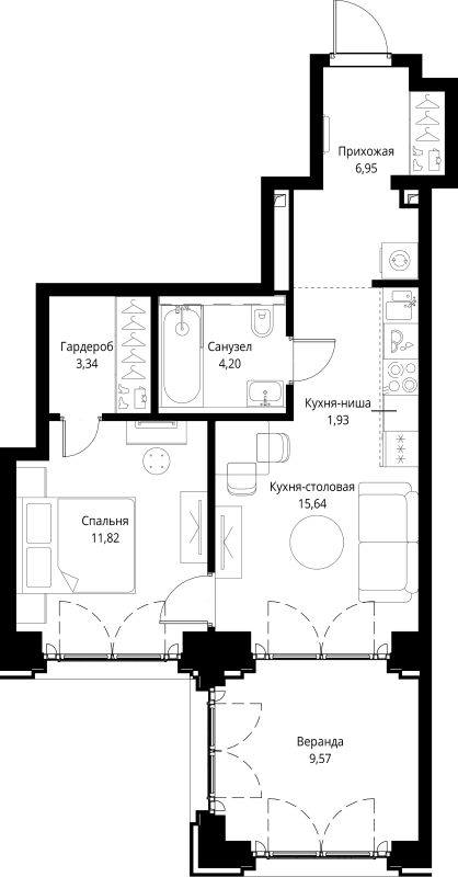 2 ккв (Евро) 53,5 м²