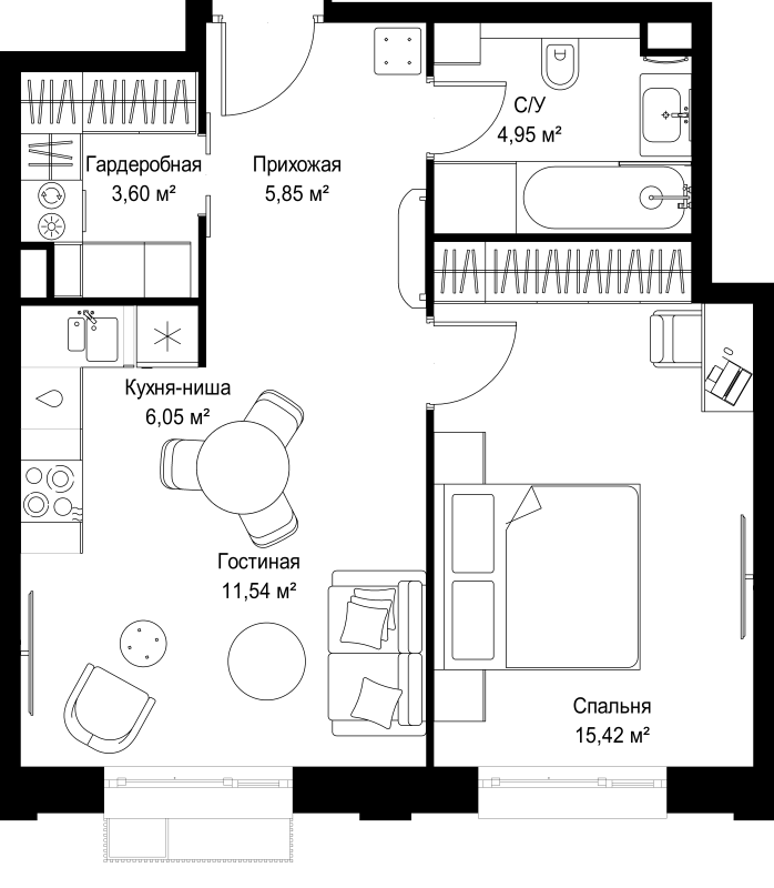 2 ккв (Евро) 47,4 м²