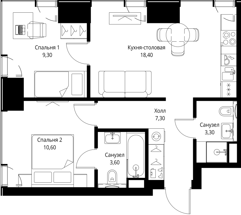 3 ккв (Евро) 52,5 м²