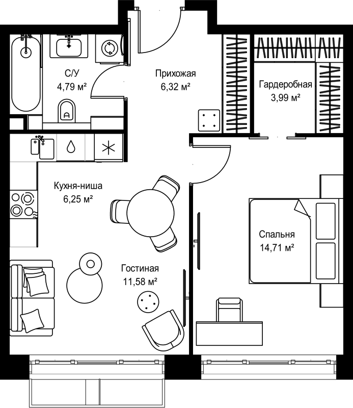 2 ккв (Евро) 47,6 м²