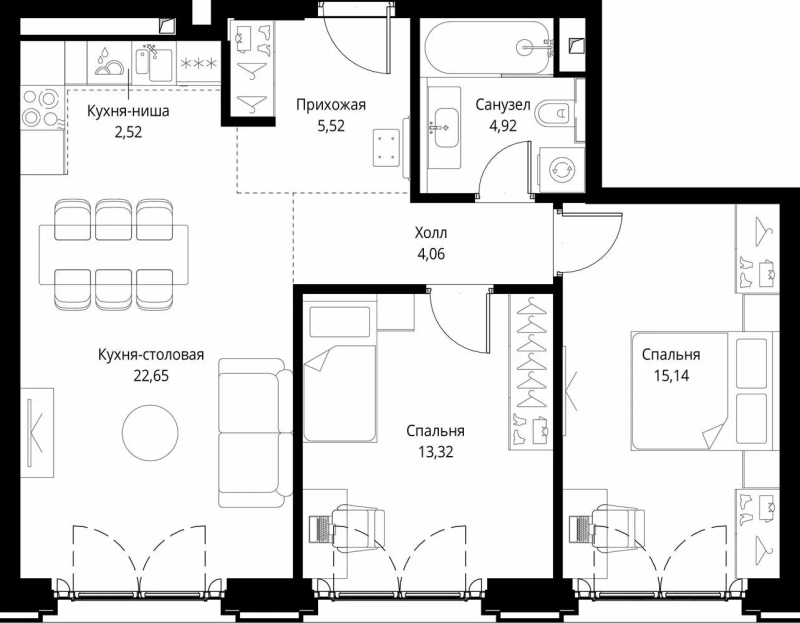 3 ккв (Евро) 68,1 м²