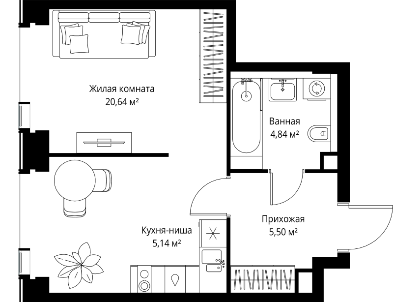 Студия 36,1 м²