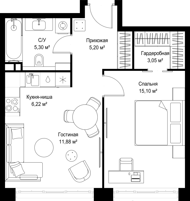 2 ккв (Евро) 46,8 м²