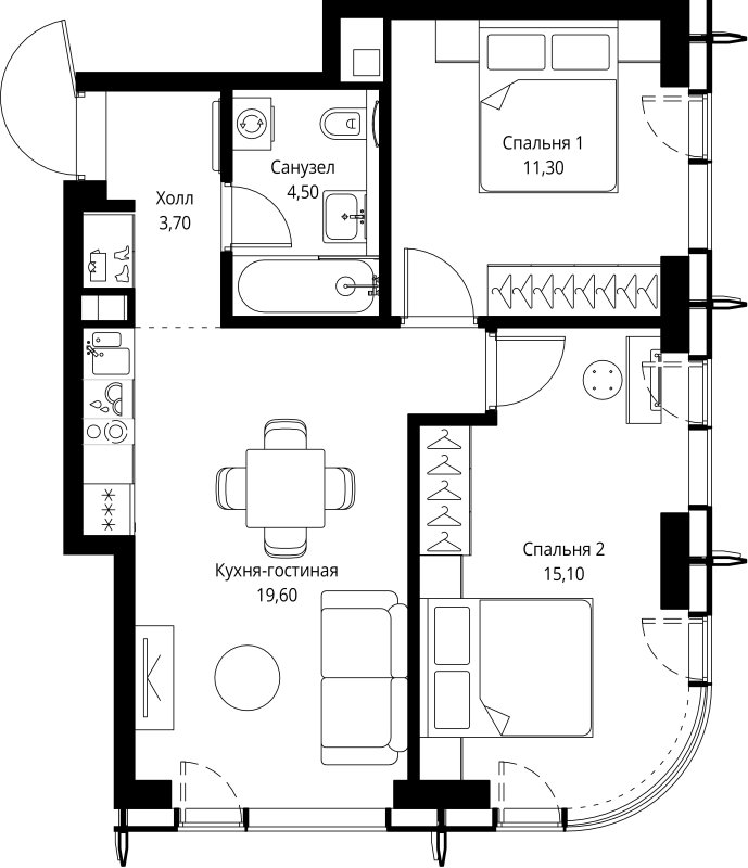 3 ккв (Евро) 54,2 м²