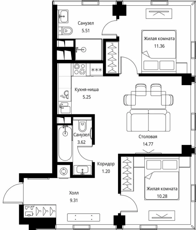 3 ккв (Евро) 61,3 м²