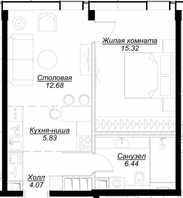 2 ккв (Евро) 44 м²