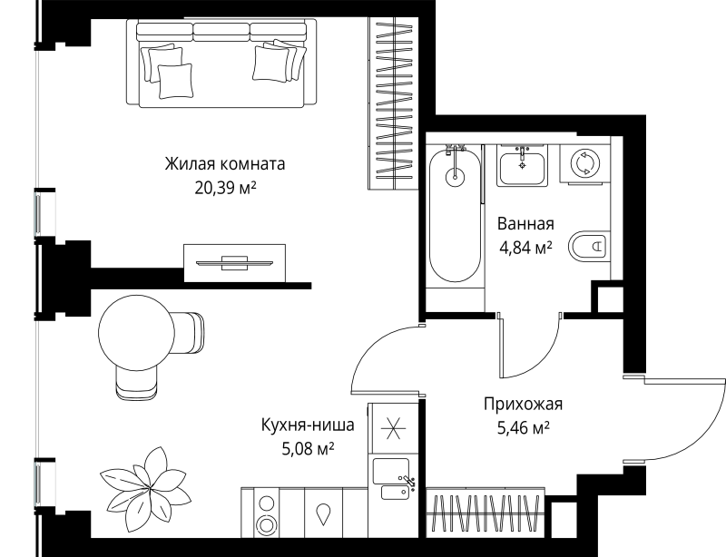 Студия 35,8 м²