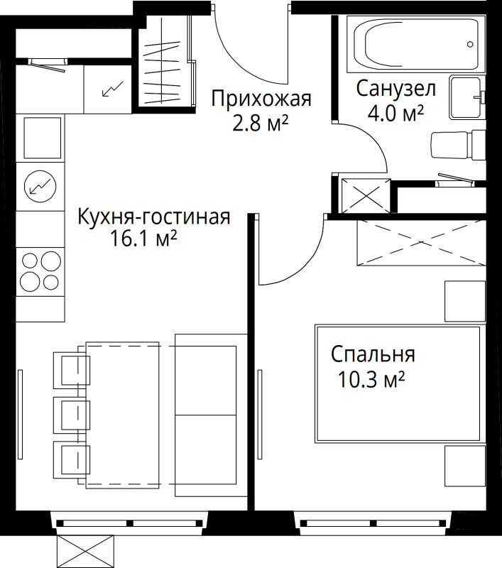 2 ккв (Евро) 33,2 м²