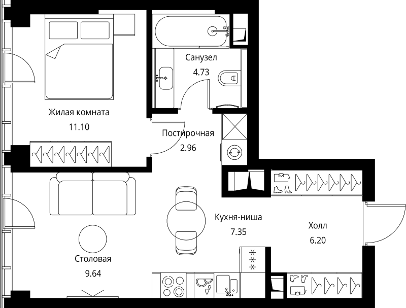 2 ккв (Евро) 42 м²