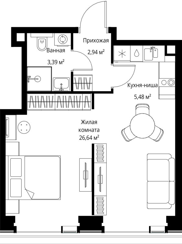 1 ккв 38,5 м²