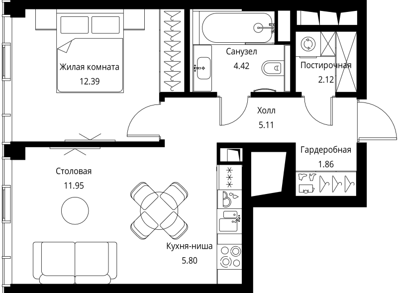2 ккв (Евро) 43,7 м²