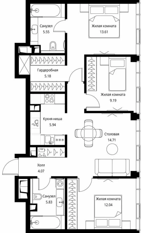 4 ккв (Евро) 77,8 м²
