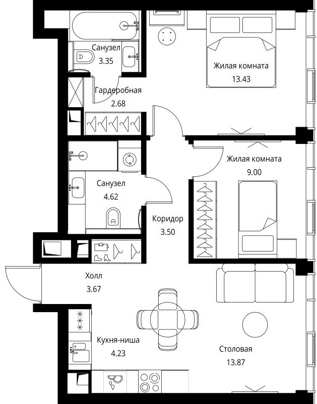 3 ккв (Евро) 58,4 м²