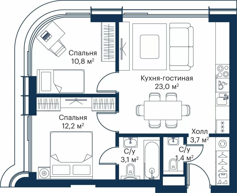 3 ккв (Евро) 52,7 м²