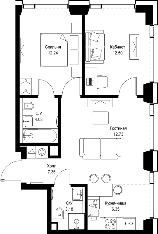 3 ккв (Евро) 58,4 м²