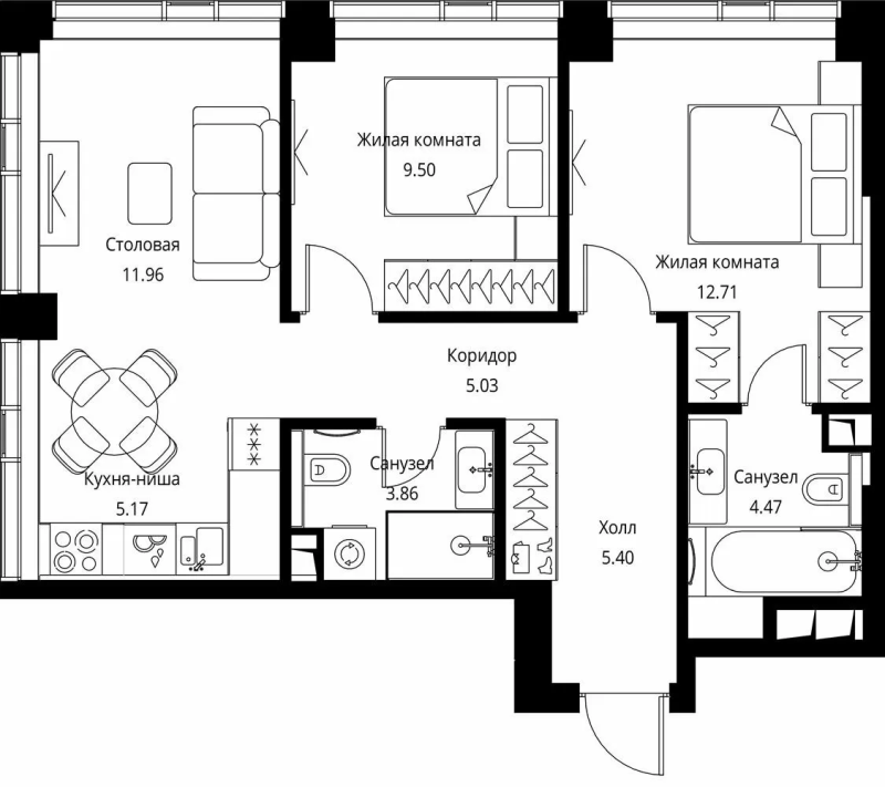 3 ккв (Евро) 58,1 м²