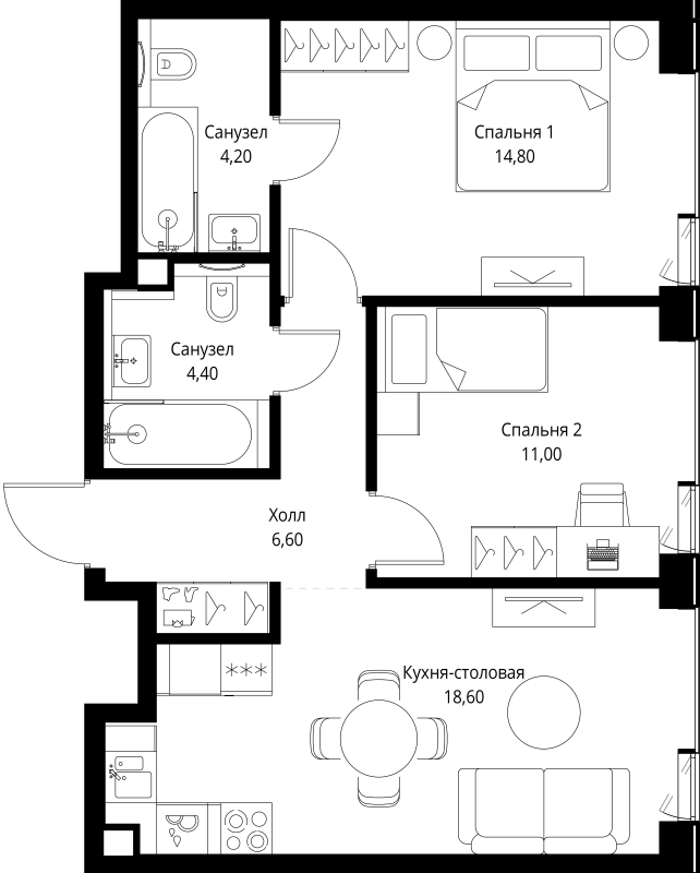 3 ккв (Евро) 59,6 м²