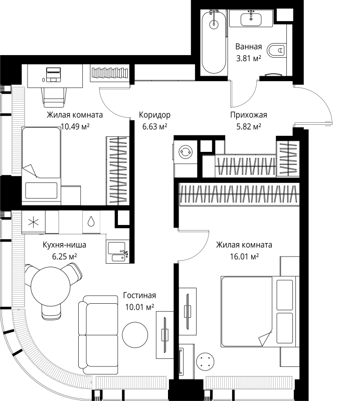 3 ккв (Евро) 59 м²