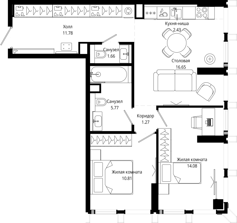 3 ккв (Евро) 64,8 м²