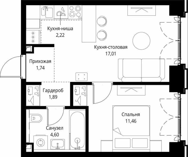2 ккв (Евро) 38,9 м²