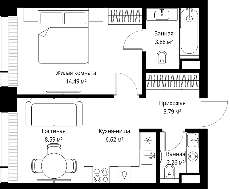 2 ккв (Евро) 39,6 м²