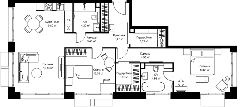 3 ккв (Евро) 82,6 м²