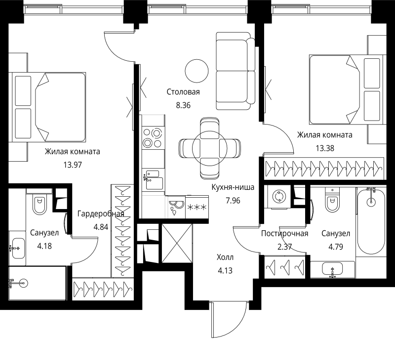 3 ккв (Евро) 64 м²