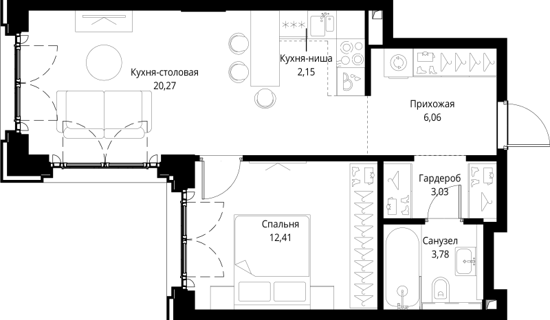 2 ккв (Евро) 47,7 м²