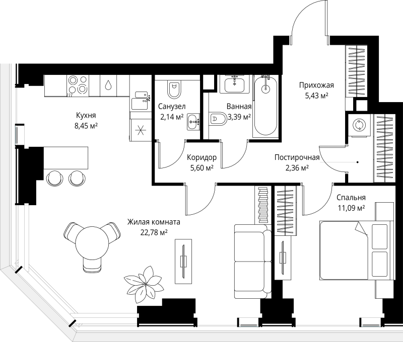 2 ккв (Евро) 61,2 м²