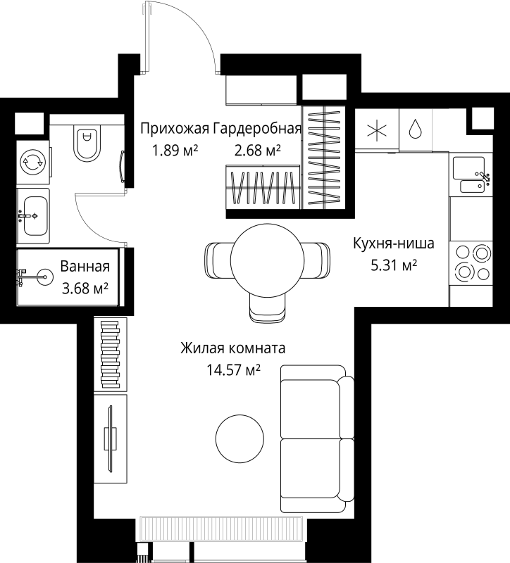 Студия 28,1 м²