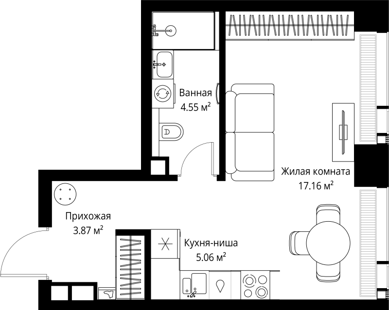 Студия 30,6 м²
