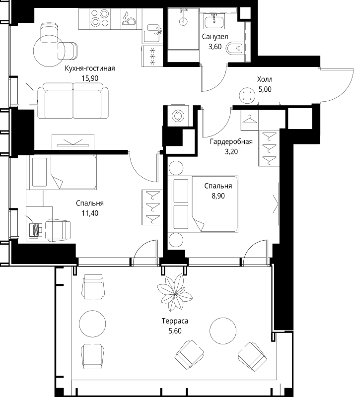3 ккв (Евро) 54,6 м²