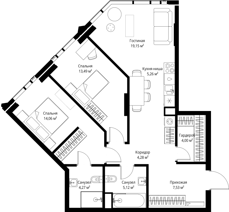 3 ккв (Евро) 77,2 м²