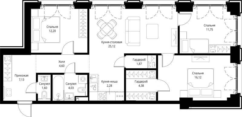 4 ккв (Евро) 91,1 м²