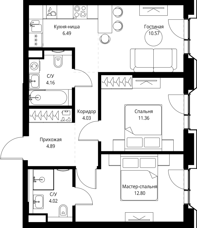 3 ккв (Евро) 58,3 м²
