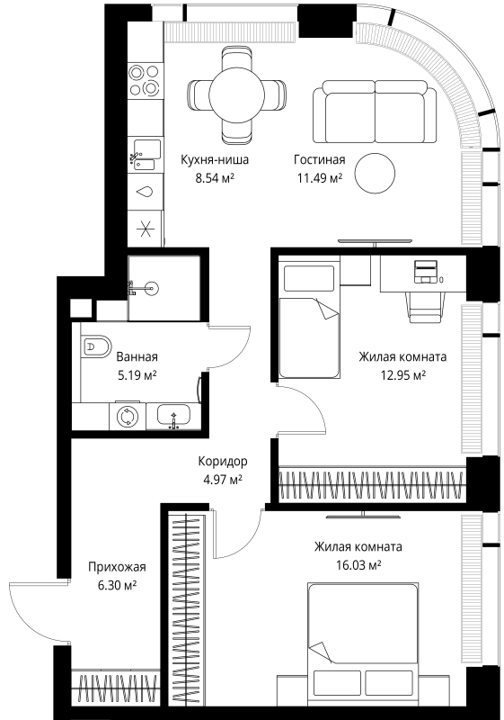 3 ккв (Евро) 65,5 м²